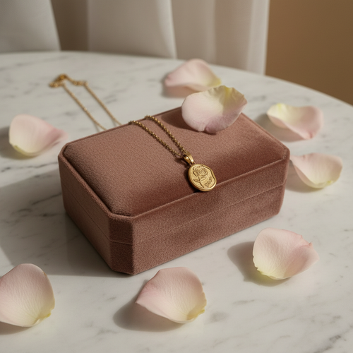 Elegant Gold Rose Coin Pendant Necklace - Alternative View