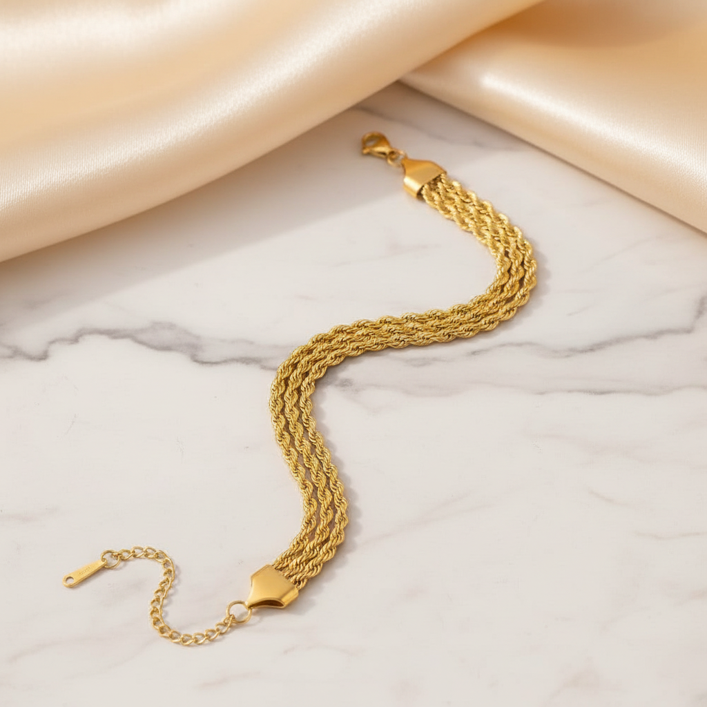 Elegant Golden Bracelet Chain - Triple Strand