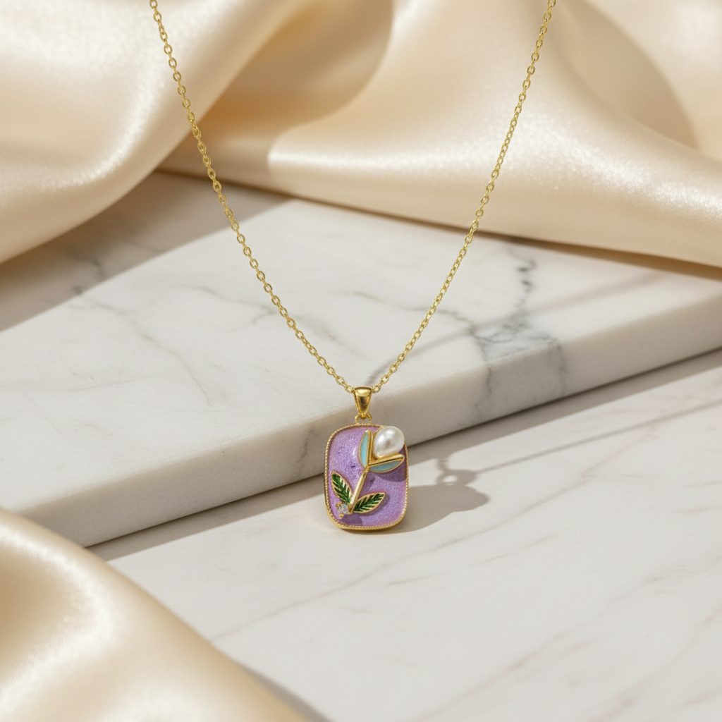 Elegant Lavender Handprinted Necklace