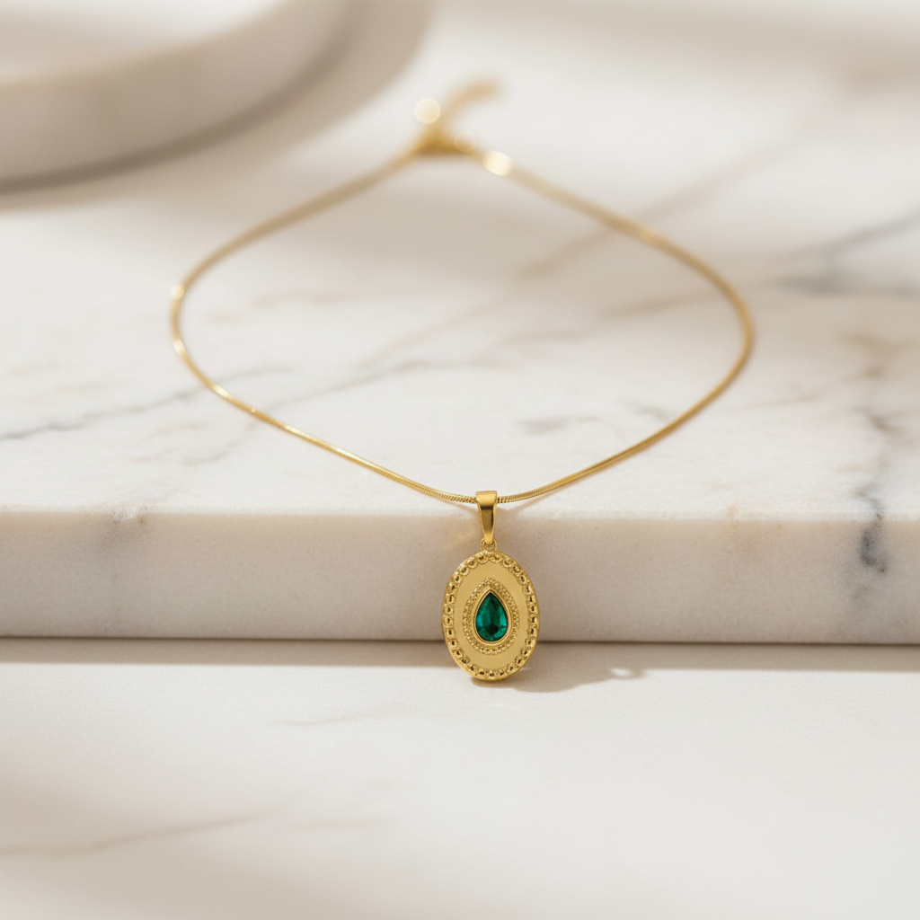 Gold Green Gemstone Necklace - Enhanced