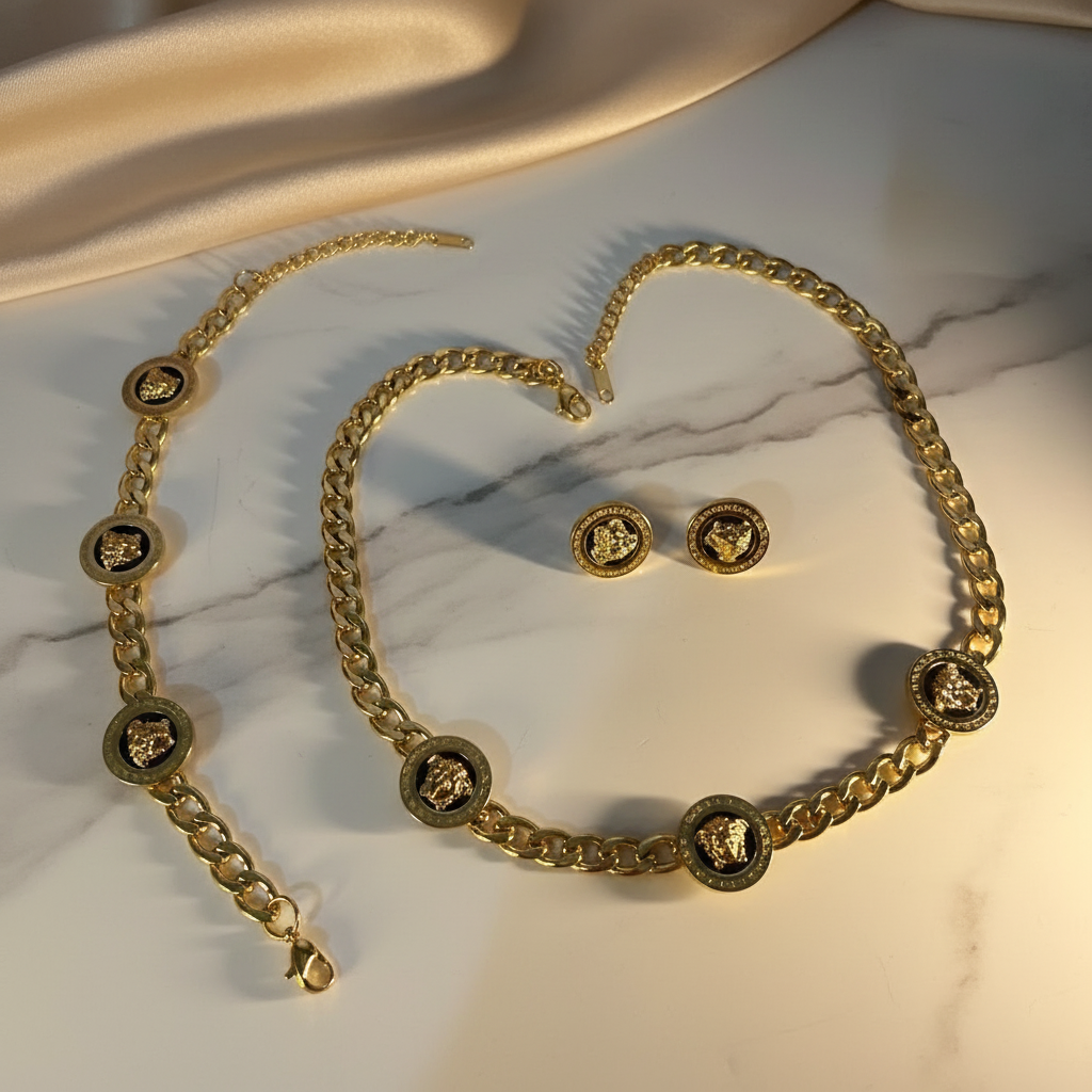 Regal Medallion Gold Chain Jewelry Set