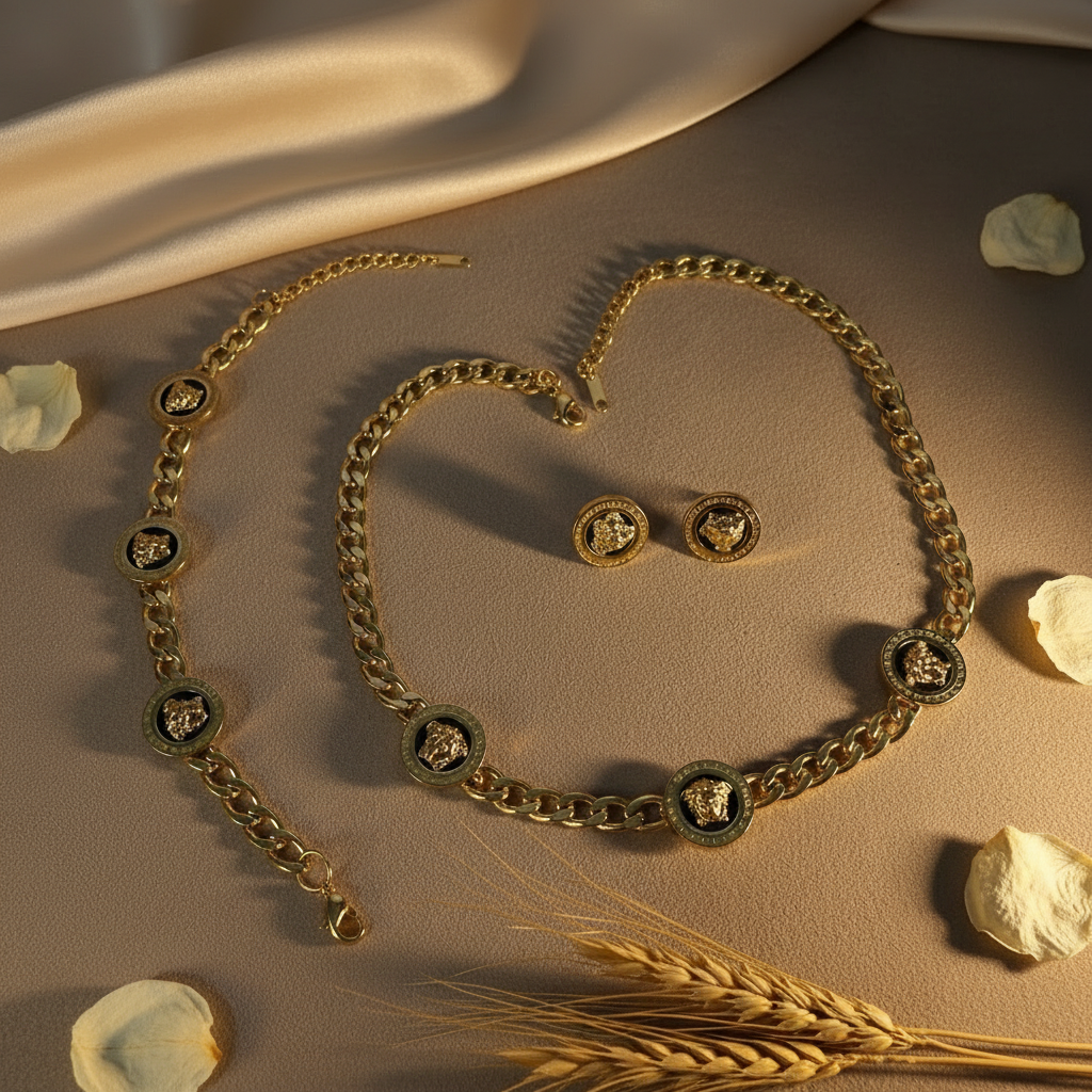 Regal Medallion Gold Chain Jewelry Set