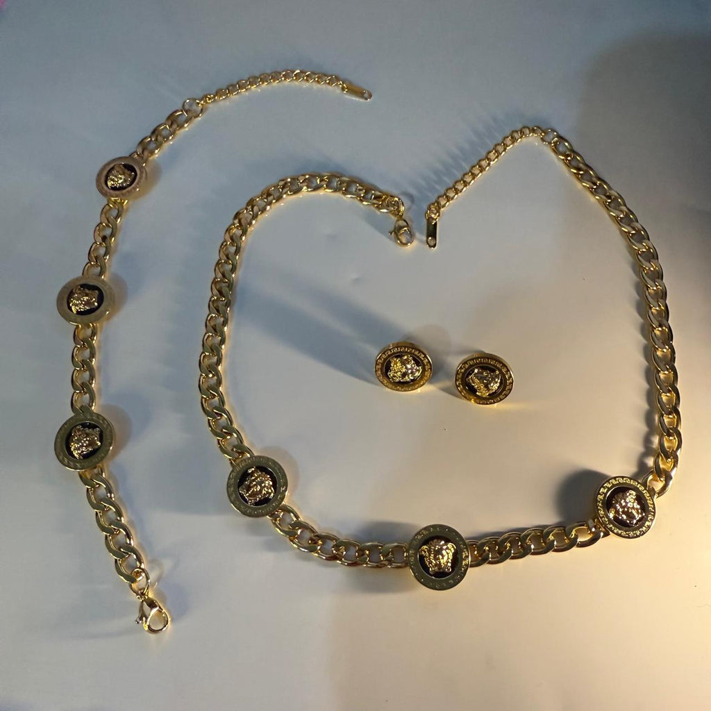 Gold Medallion Necklace & Bracelet Set